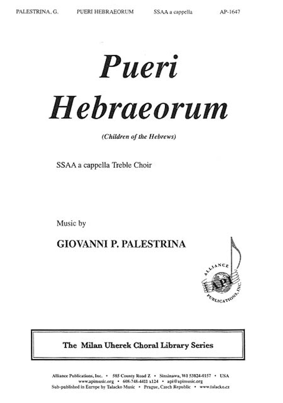 Product image for Pueri Hebraeorum | Alliance Music Publications | SSAA | My Worship Store