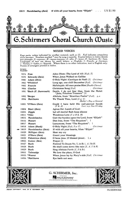 Product image for If With All Your Hearts From Elijah | Schirmer | SATB | My Worship Store