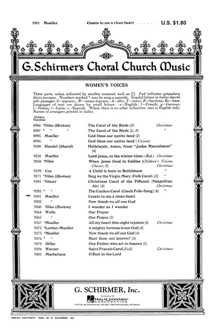 Product image for Create in Me a Clean Heart, O God | Schirmer | SSA with organ | My Worship Store