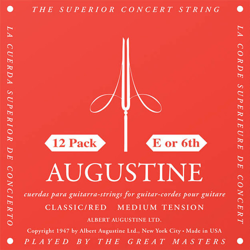 Product image for Classic/Red - Medium Tension Nylon Guitar Strings | Augustine Guitar Strings | 12 Pack of E (6th) Strings | My Worship Store