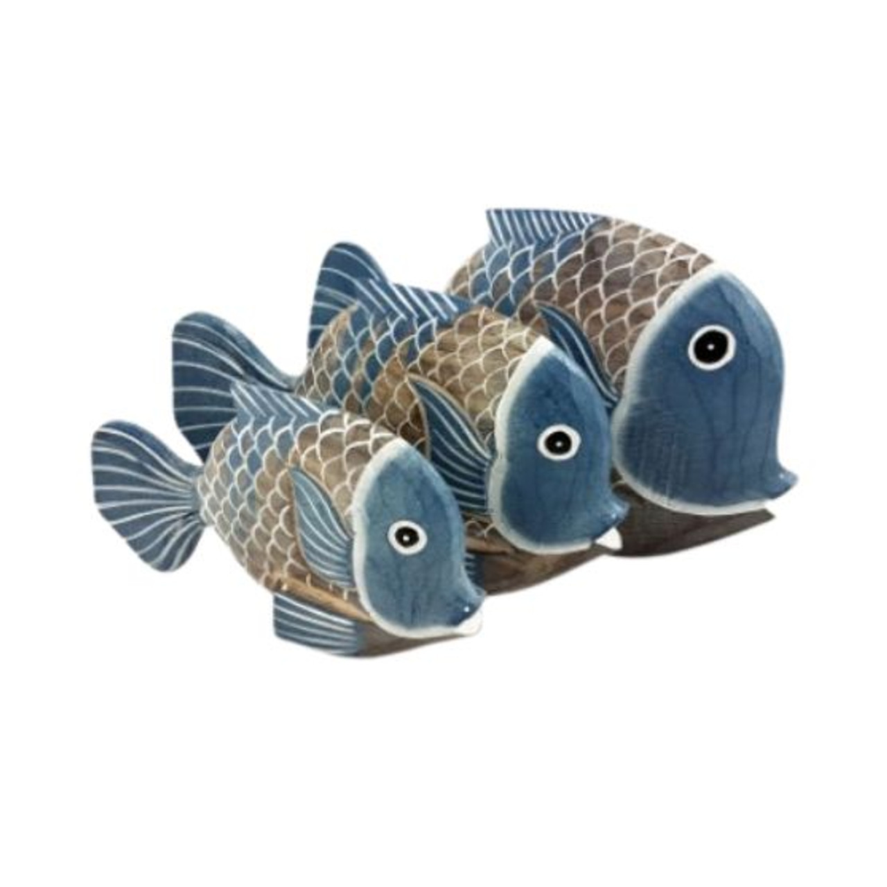 Large Wood Fish Set of 3 - Blue - The Loving Home