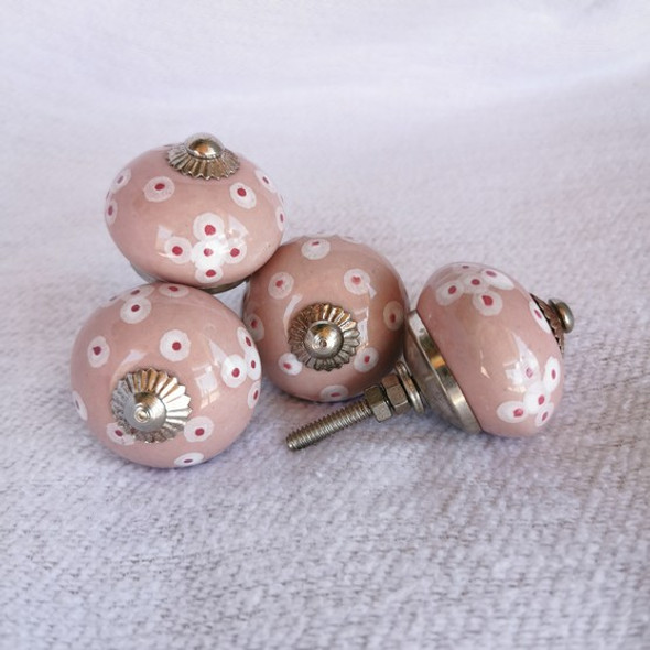 Ceramic Doorknob - Pink With White And Dark Pink Dots
