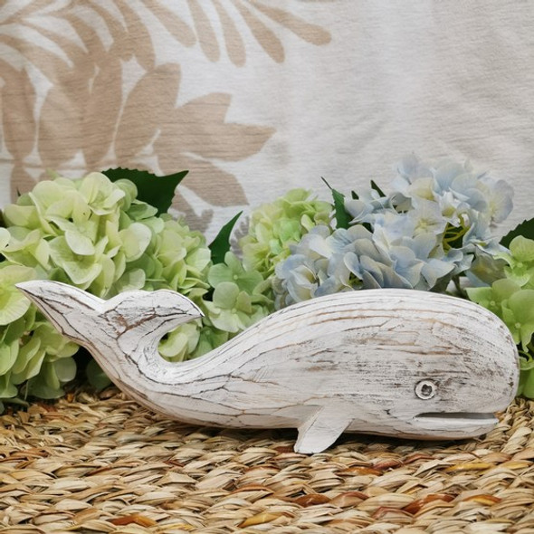 Small Wood Whale With Side Tail - 33cm