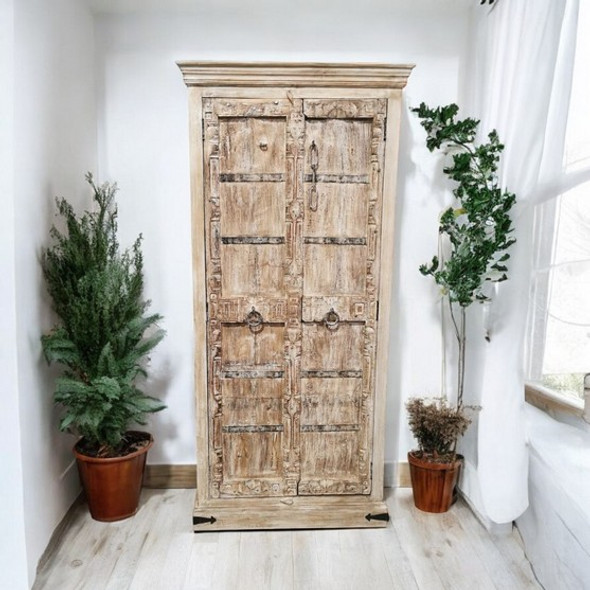 Bali Imported Beige Cupboard Hand Carved - Washed