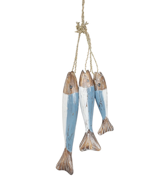 Wooden String 3 Blue, Brown And White Fishes (21,26,33cm)
