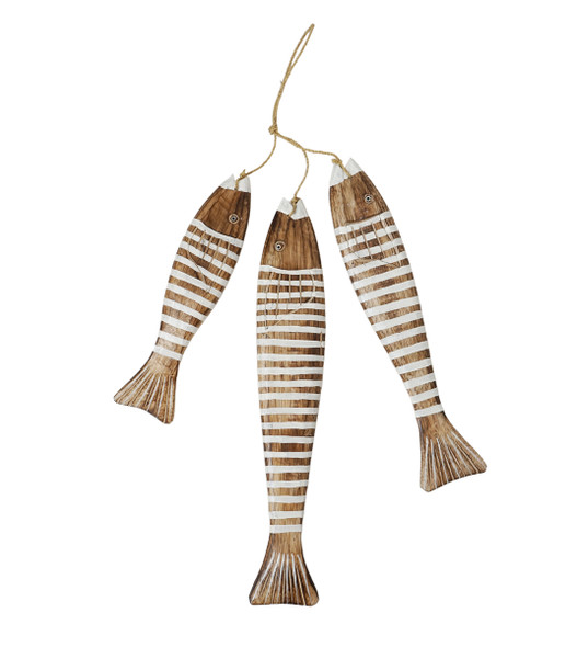 Wooden String 3 Brown And White Fishes (30,40,47cm)