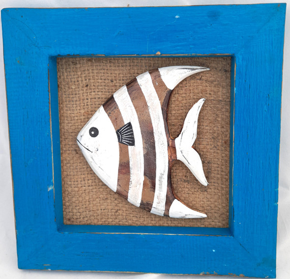 Fish In Blue Frame With Hessian Background 28 x 28cm Fish In Blue Frame With Hessian Background 28 x 28cm