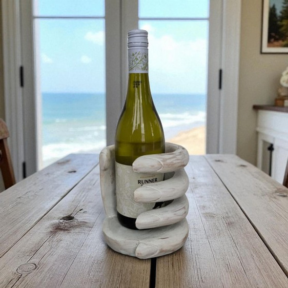 Hand Carved Suar Wood Wine Bottle Holder White Wash– Hand Décor Medium