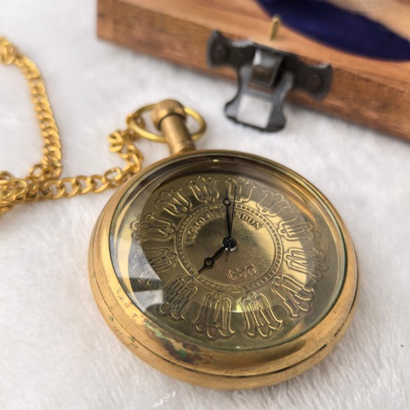 Antique Brass Victoria London 1876 Pocket Watch With Wooden Box / Nautical