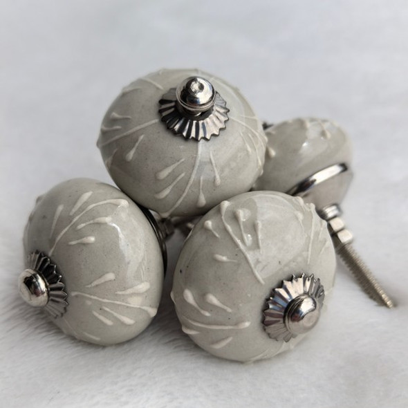 Ceramic Doorknob - Beige With White Stripes