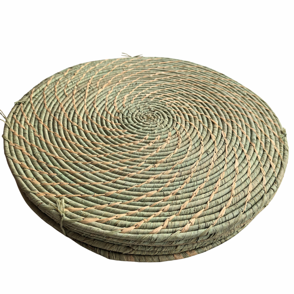 Woven Placemat Thin Weave Spiral Duck Egg And Beige 34cm & set of 6