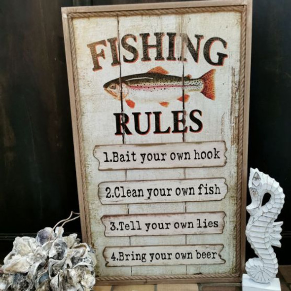 Fishing Rules Wooden Plaque 73x45cm