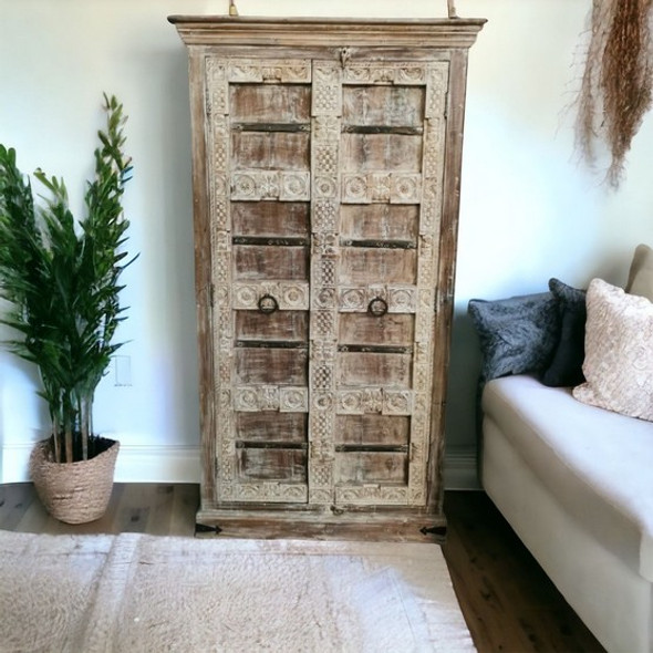 Bali Imported Beige Cupboard Carved