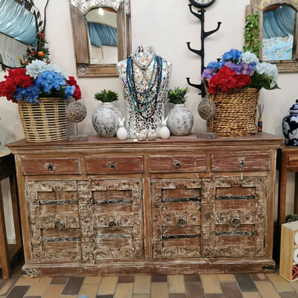 Bali Hand Carved 4 Drawer & 4 Door Console Table