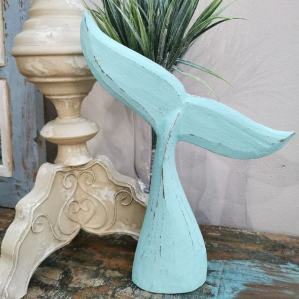 Wood Whale Tail Turquoise - 25cm