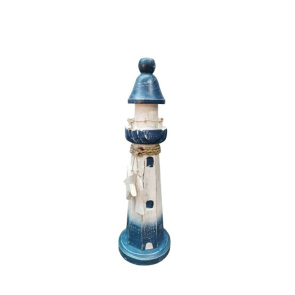 Wood Lighthouse Blue And White- 40cm