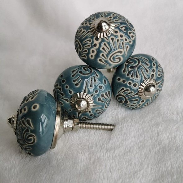 Ceramic Doorknob - Turquoise With Beige & Grey