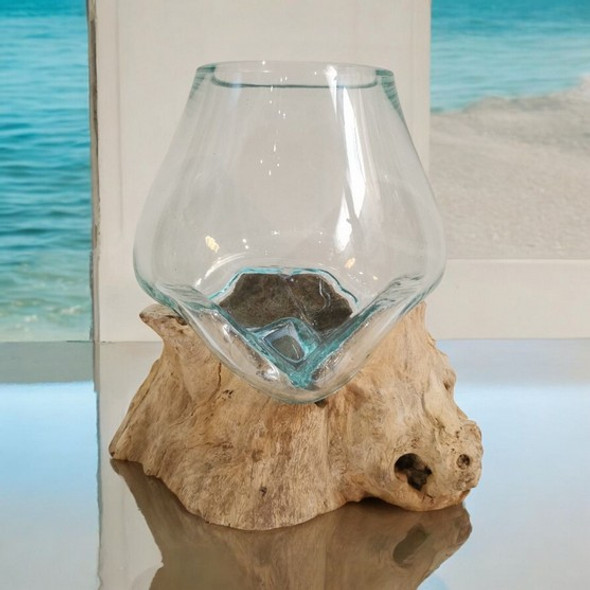 Large Glass Bowl on Driftwood Design 2