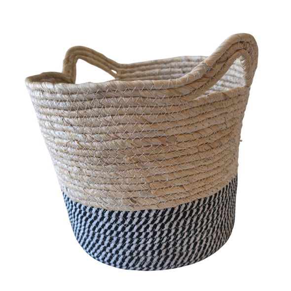 Black And White Weaved Bottom Basket With Handels