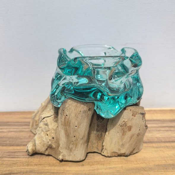 Small Hand Blown Glass Ashtray On Wood Design 1