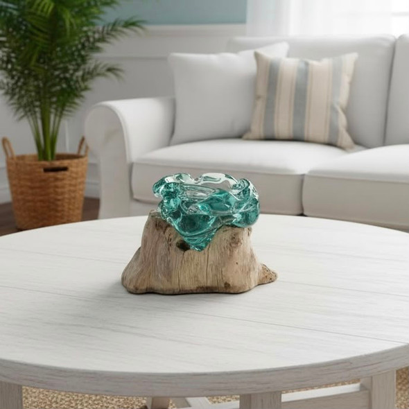 Small Hand Blown Glass Ashtray On Wood Design 1