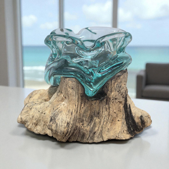 Small Hand Blown Glass Ashtray On Wood Design 2