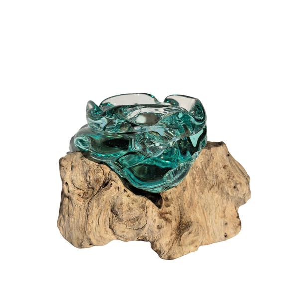 Small Hand Blown Glass Ashtray On Wood Design 2