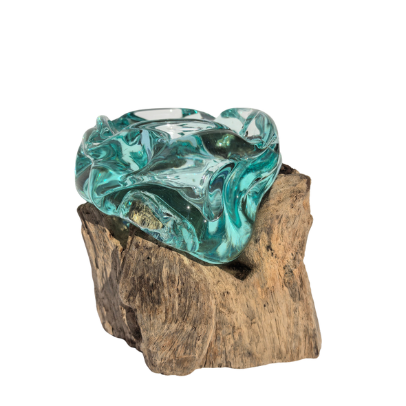 Small Hand Blown Glass Ashtray On Wood Design 3