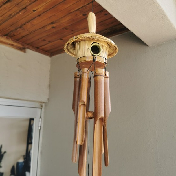Bamboo Gong With Bird House On The Top - 50cm