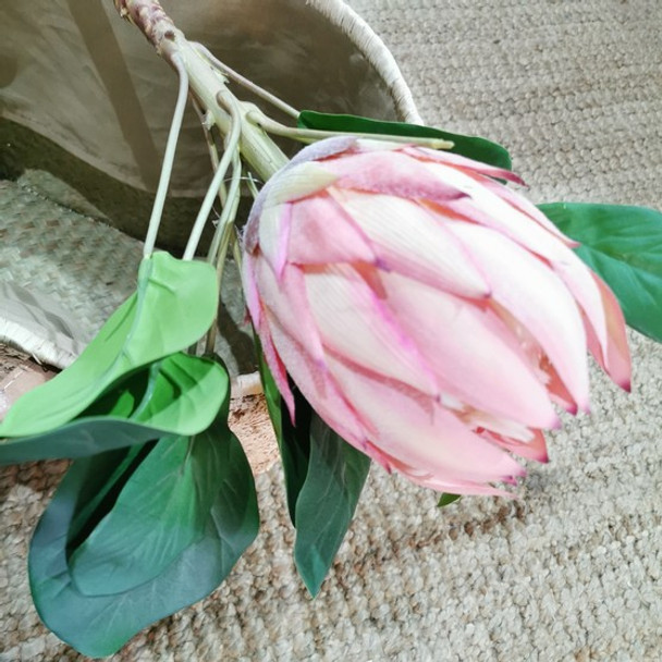 Artificial Light Pink Open Protea 80cm