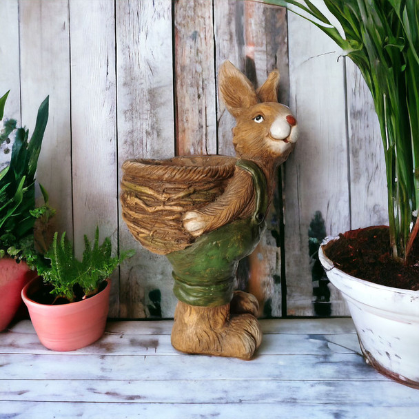 Garden Ornament Rabbit Sculpture Garden Decor - Back Basket