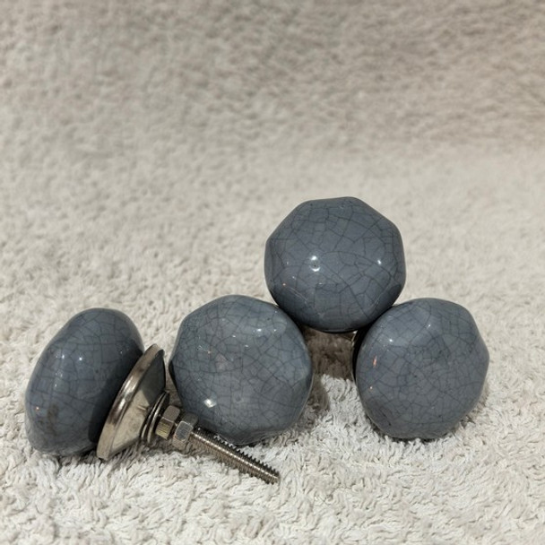Ceramic Doorknob Blue Off Round With Cracks