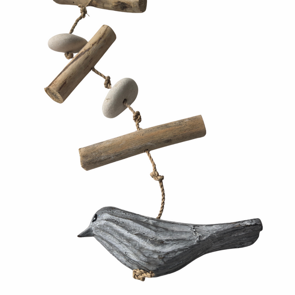 Driftwood String And Stone With 3 x Grey Birds - 1m