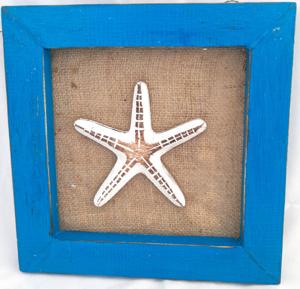 Starfish In Blue Frame With Hessian Background 28 x 28cm Starfish In Blue Frame With Hessian Background 28 x 28cm