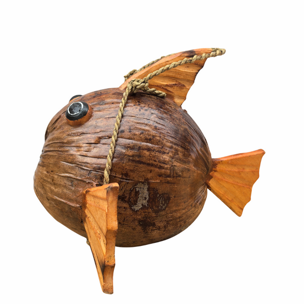 Coconut Fish - 30 cm Puffer Fish Made of Coconut and Wood – Nautical Decor - Brown Coconut Fish - 30 cm Puffer Fish Made of Coconut and Wood – Nautical Decor - Brown
