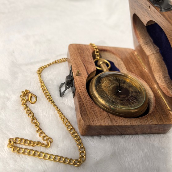 Antique Brass Victoria London 1876 Pocket Watch With Wooden Box / Nautical