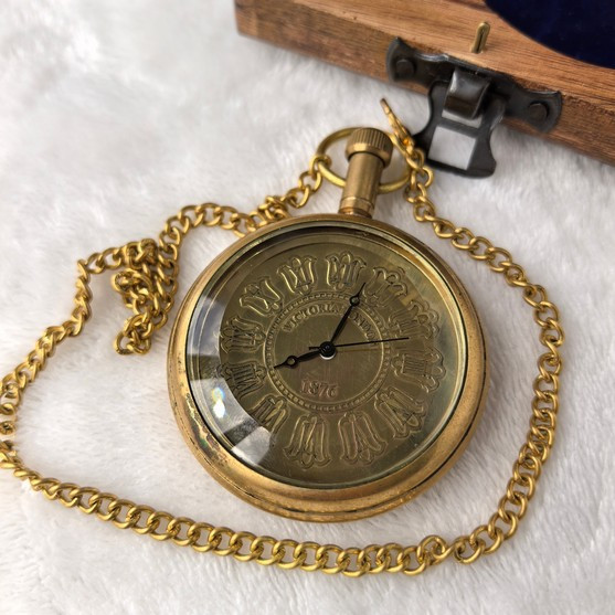 Antique Brass Victoria London 1876 Pocket Watch With Wooden Box / Nautical