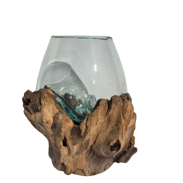 Small Hand Blown Glass Bowl On Driftwood Base Design 5