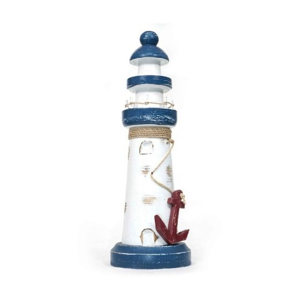 Wood Lighthouse With Red Anchor  - 35cm