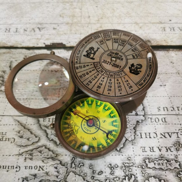 3 in 1 Brass Compass - Magnifying Glass, Compass, Calendar
