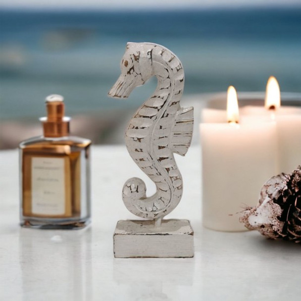 White Wood Seahorse - 31cm