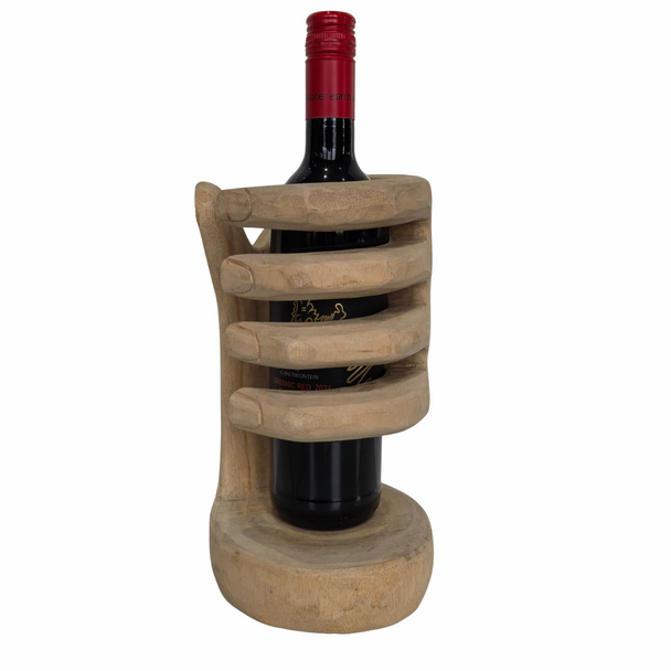 Hand Carved Suar Wood Wine Bottle Holder Beige/Natural– Hand Décor Large