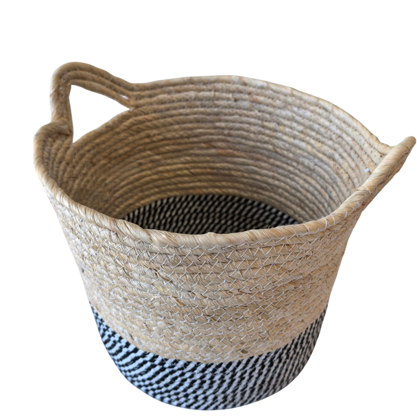 Black And White Weaved Bottom Basket With Handels