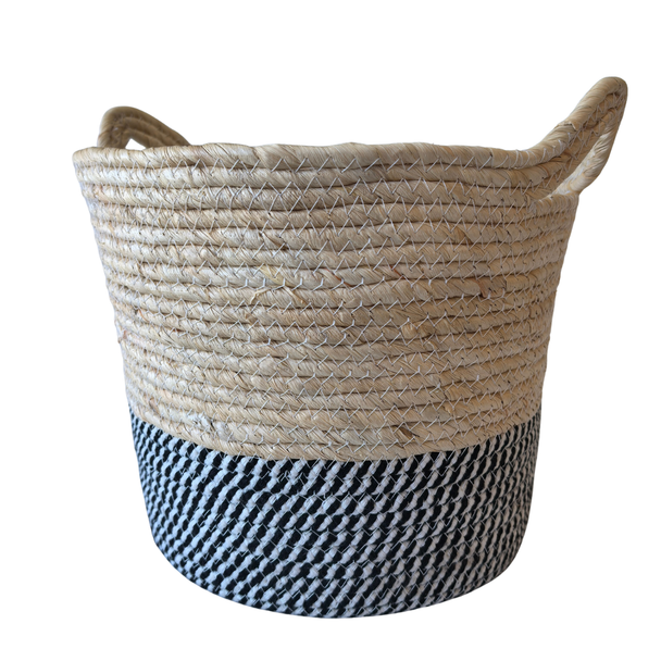 Black And White Weaved Bottom Basket With Handels