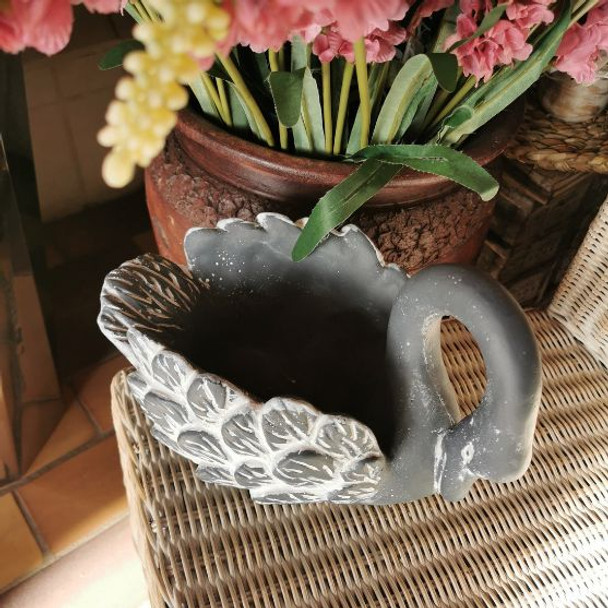 Small Charcoal Resting Swan Planter