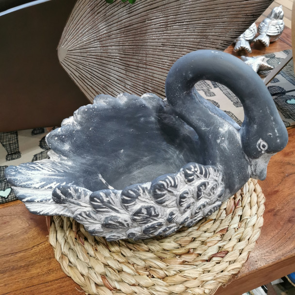 Large Charcoal Resting Swan Planter