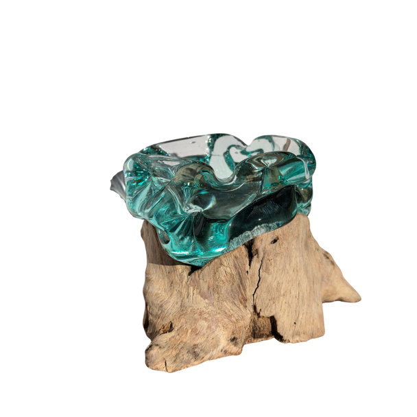 Small Hand Blown Glass Ashtray On Wood Design 1