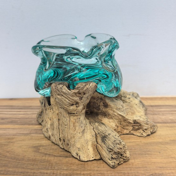 Small Hand Blown Glass Ashtray On Wood Design 2