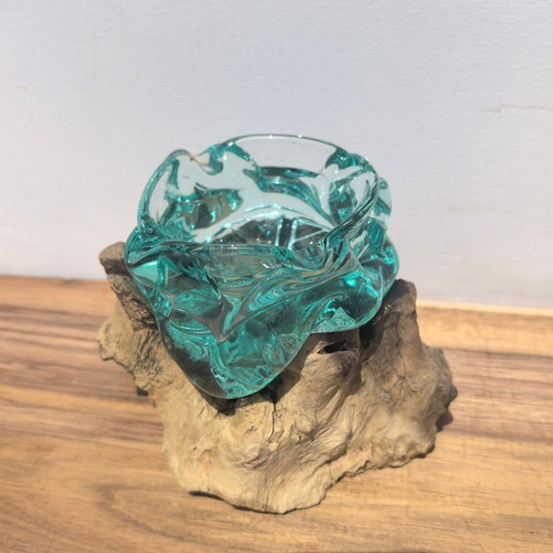Small Hand Blown Glass Ashtray On Wood Design 4