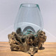 Large Hand Blown Glass Bowl on Driftwood Base Design 7